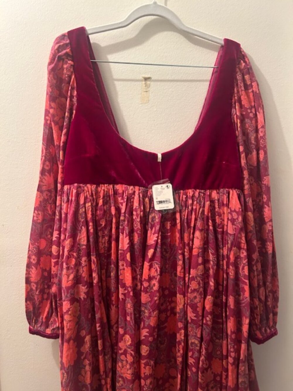 Free People Marsha Floral Velvet Baby Doll BoHo Mini Dress NEW - Picture 8 of 16
